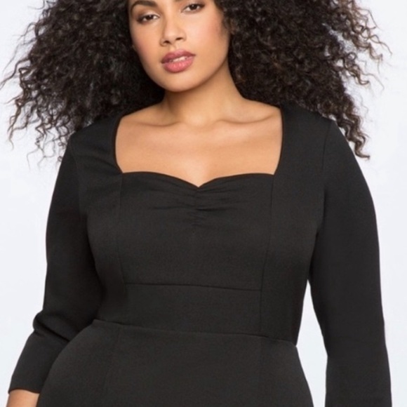 Eloquii Black Sweatheart neckline Sheath Dress Size 22 3/4 sleeve Midi - Picture 13 of 13